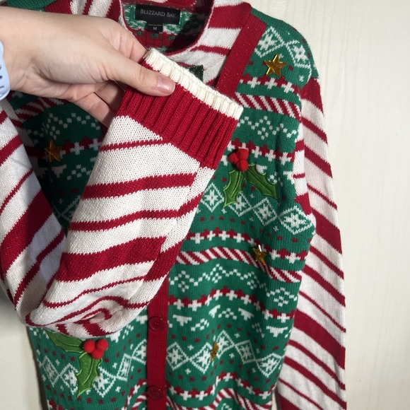 Blizzard Bay Christmas Sweater Bow Tie Candy Cane Striped Size M Festive Bright - Picture 5 of 8